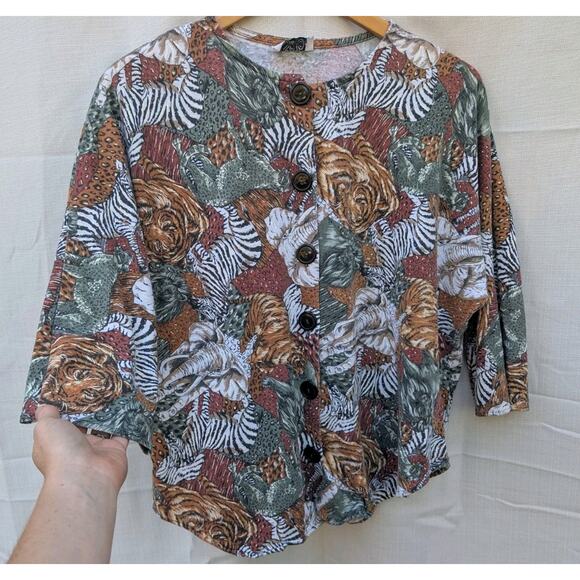 Soho Womens Vintage African Safari Button Up Shirt M/L Half Sleeve Jungle 80s - Picture 3 of 5